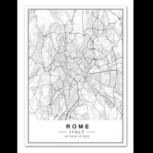 Rome black and white map canvas poster